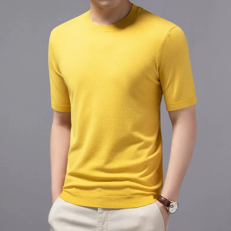 Cashmere Half-Sleeve Pullover Trendy round Neck Men's Sweater