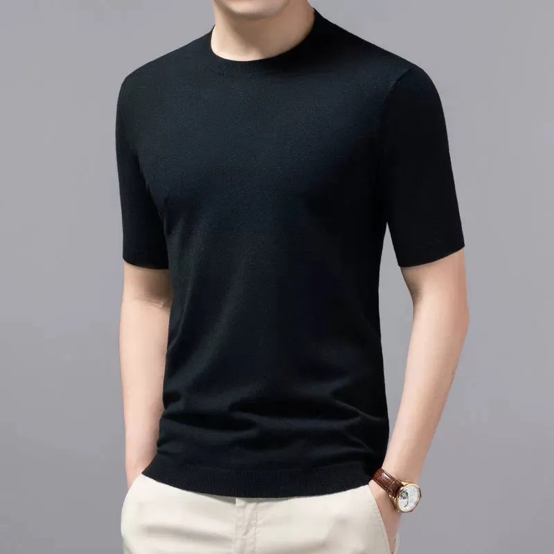 Cashmere Half-Sleeve Pullover Trendy round Neck Men's Sweater