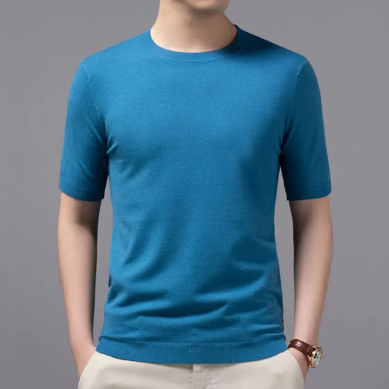 Cashmere Half-Sleeve Pullover Trendy round Neck Men's Sweater