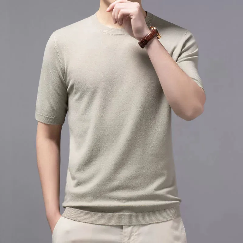 Cashmere Half-Sleeve Pullover Trendy round Neck Men's Sweater