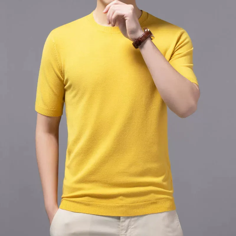 Cashmere Half-Sleeve Pullover Trendy round Neck Men's Sweater
