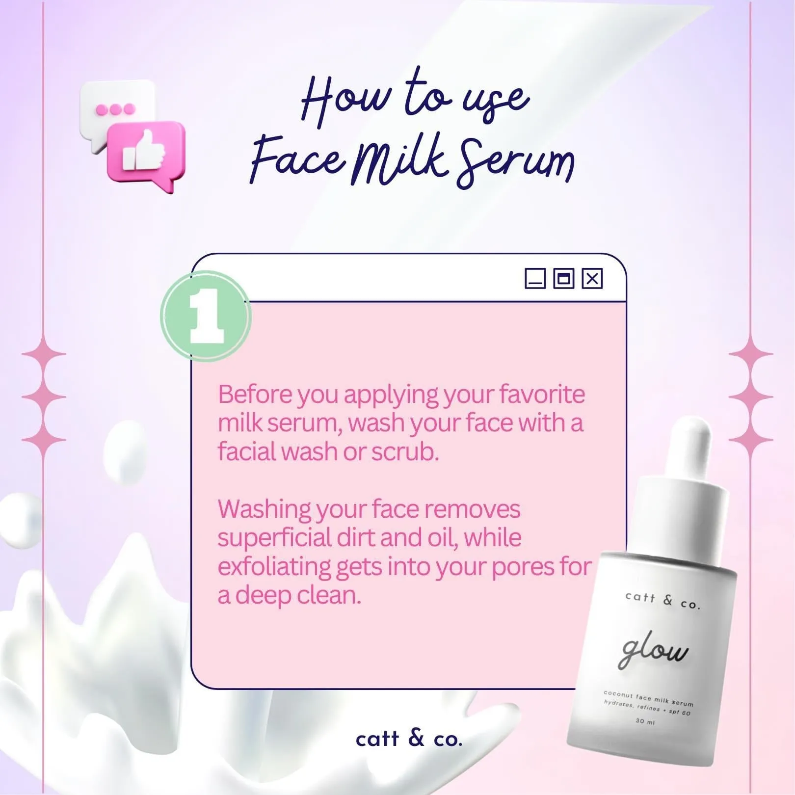 Catt & Co - GLOW - Coconut Face Milk Serum - Hydrates Refines SPF60 - 30ml