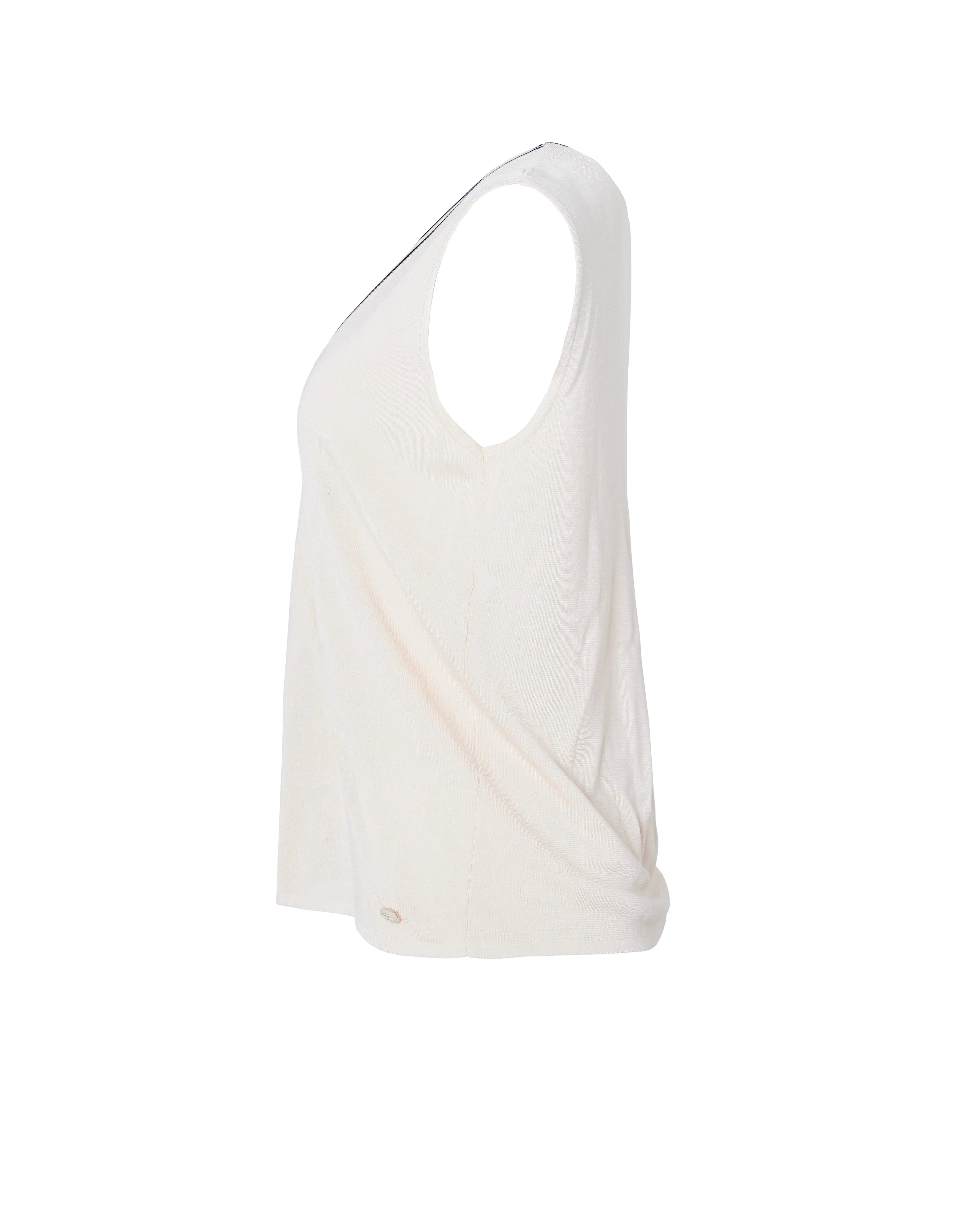 Chanel Cream Fine Knit Contrast Trim V-Neck Top DBXS2679