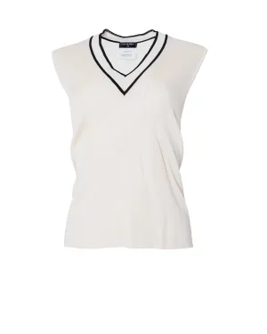 Chanel Cream Fine Knit Contrast Trim V-Neck Top DBXS2679