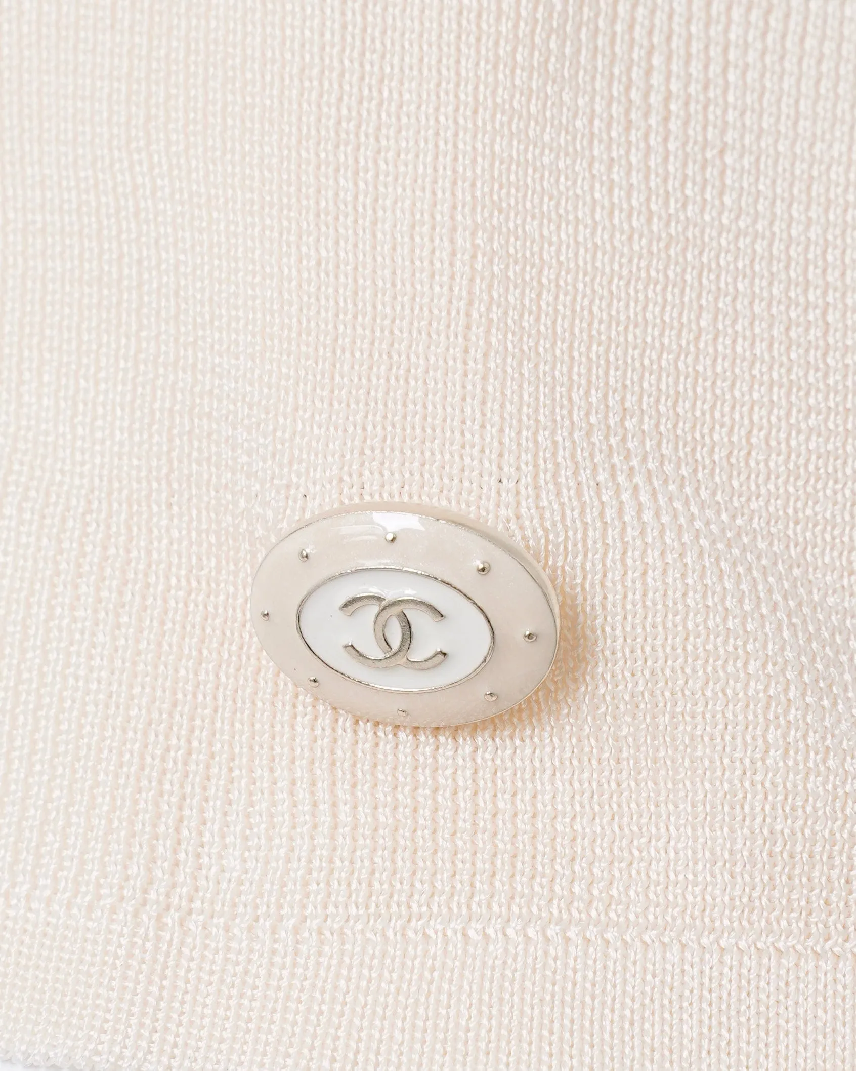 Chanel Cream Fine Knit Contrast Trim V-Neck Top DBXS2679