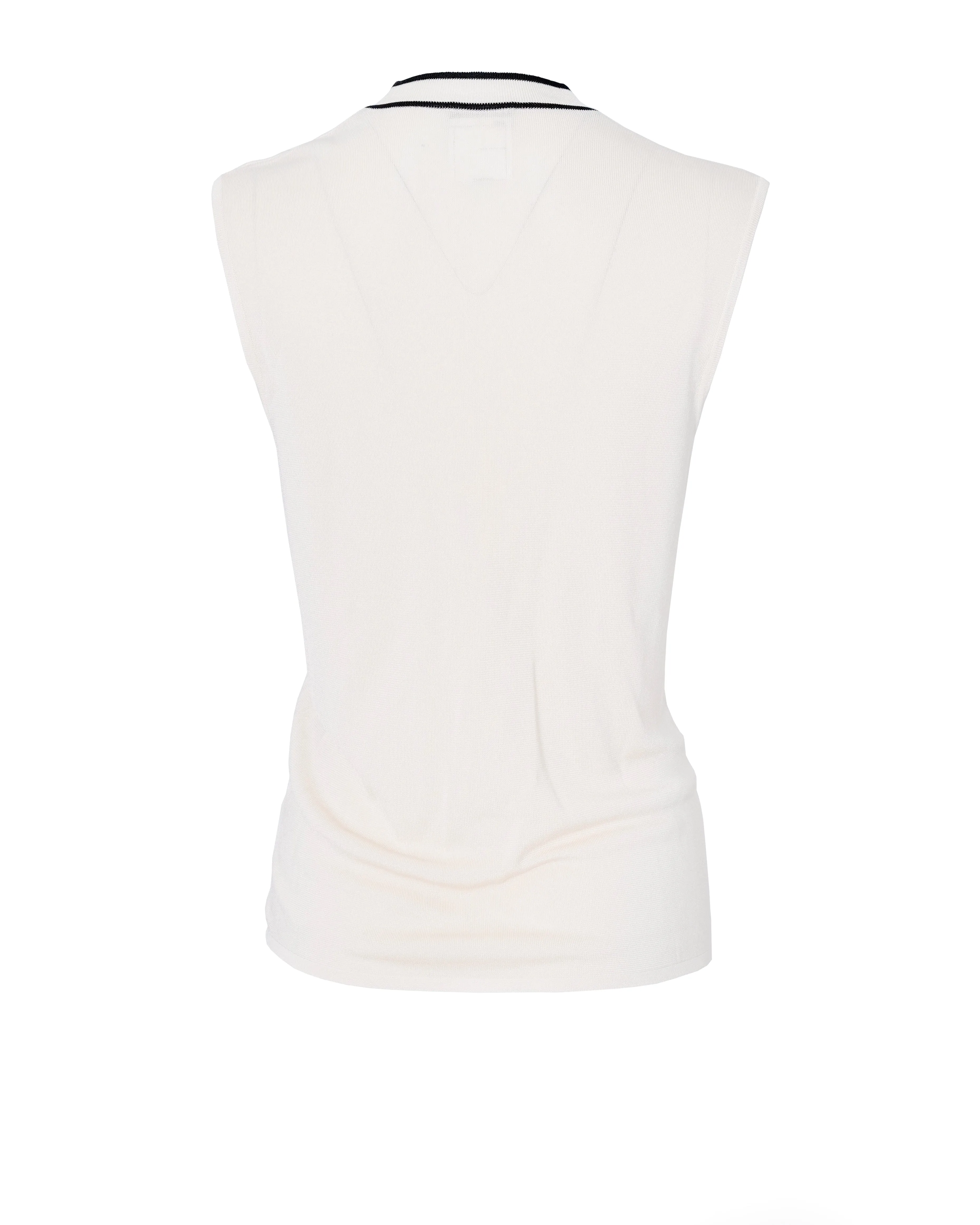 Chanel Cream Fine Knit Contrast Trim V-Neck Top DBXS2679