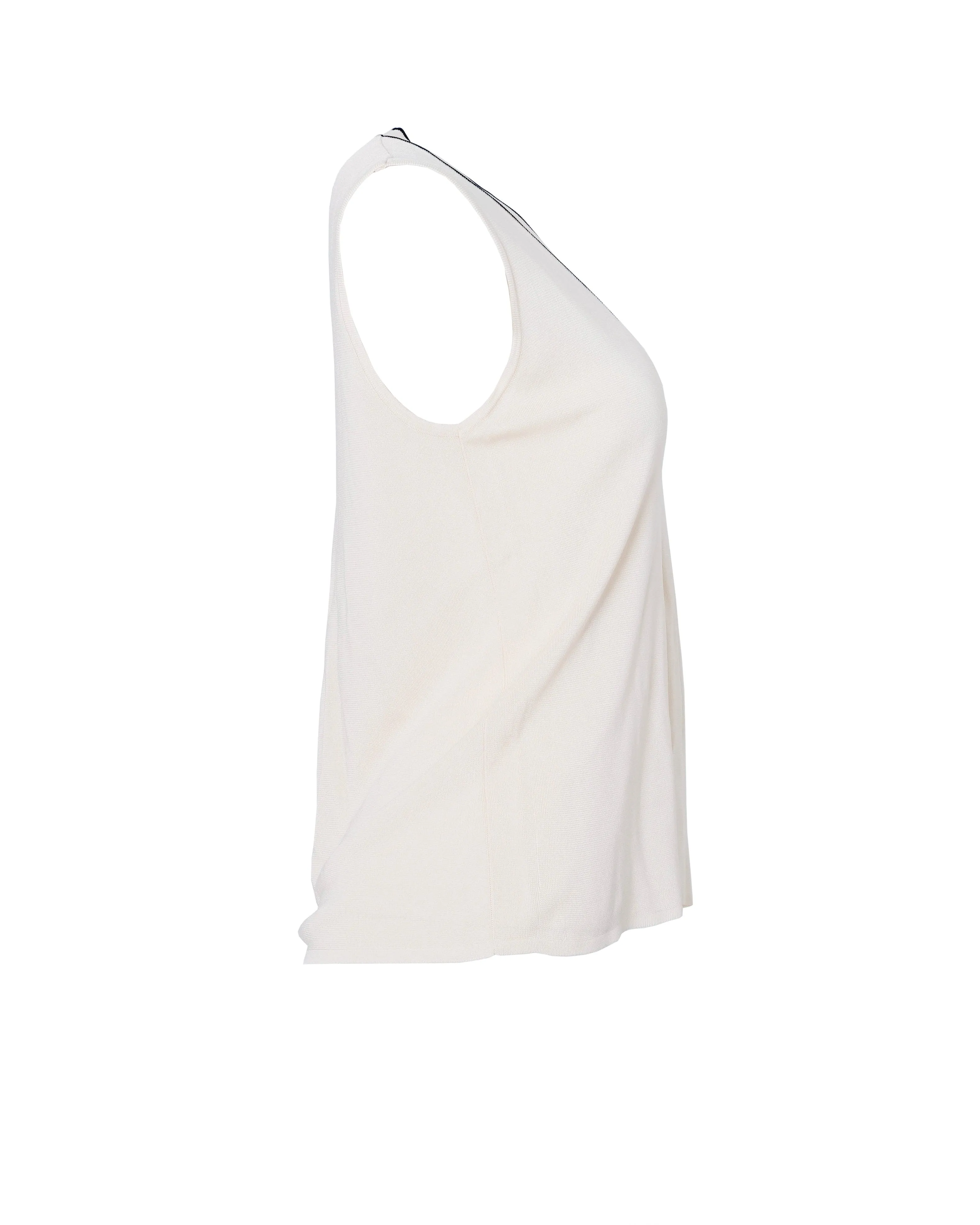 Chanel Cream Fine Knit Contrast Trim V-Neck Top DBXS2679