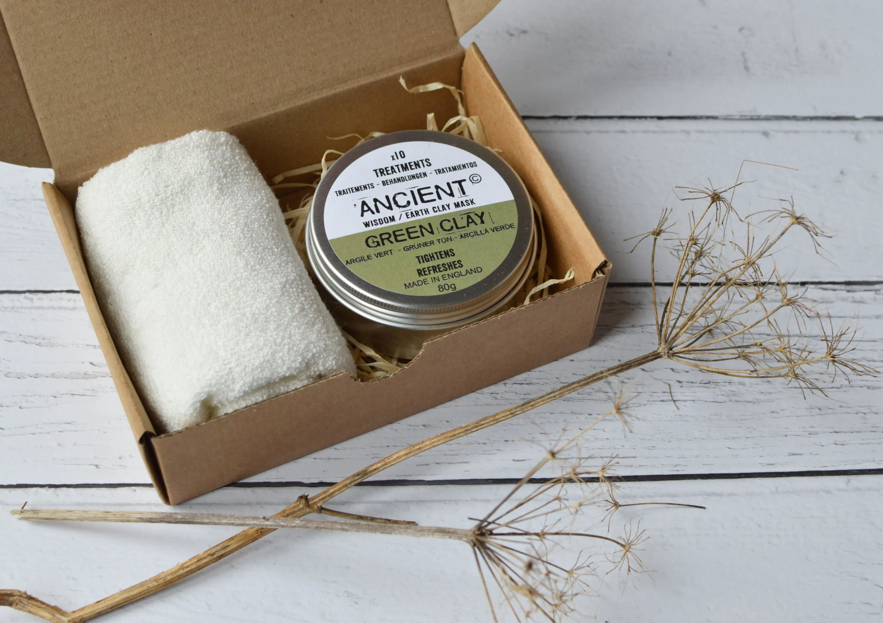 Clay Face Mask Powder and Bamboo Face Cloth Gift Box Cleansing Treatment for your Skin