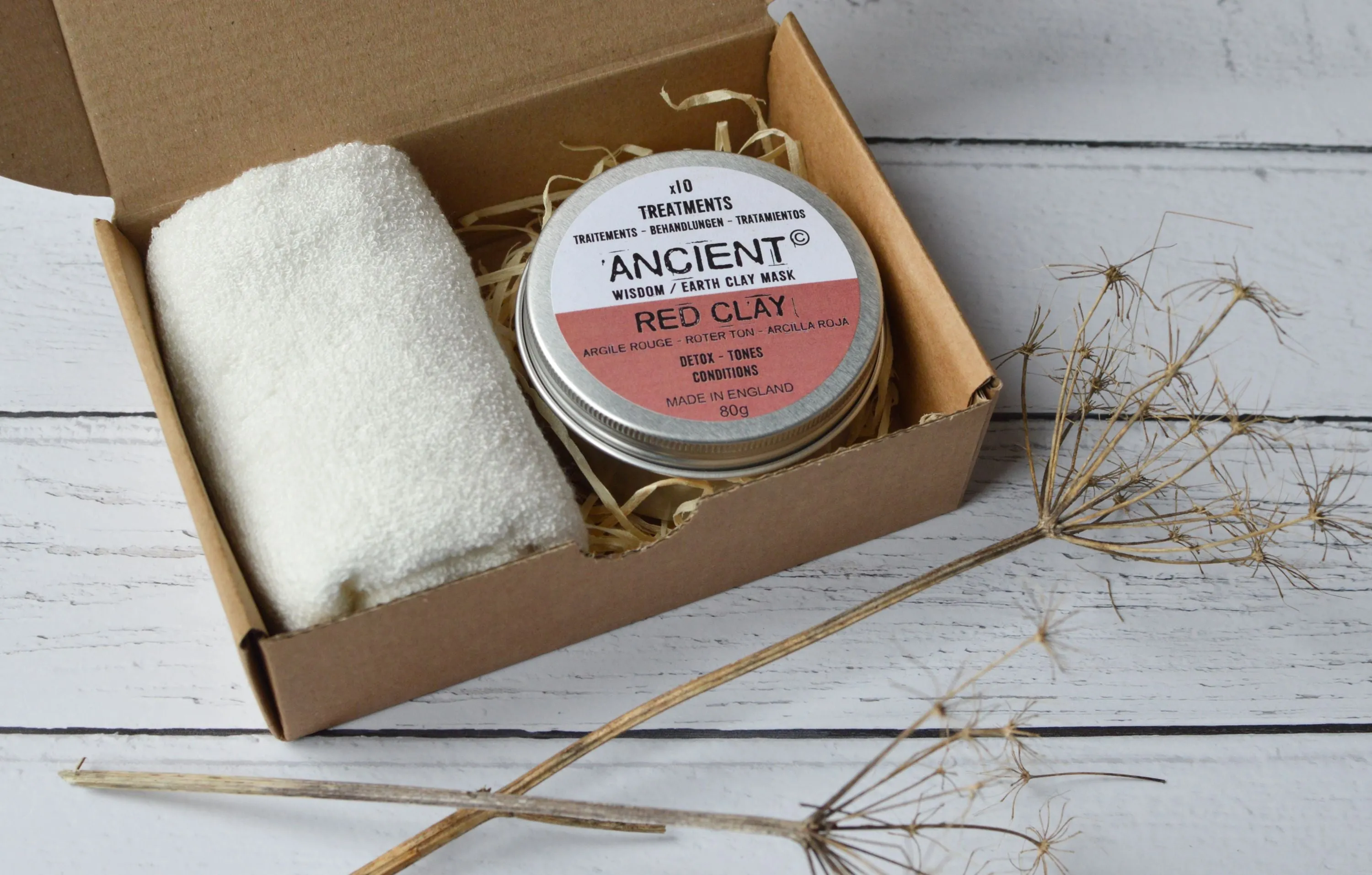 Clay Face Mask Powder and Bamboo Face Cloth Gift Box Cleansing Treatment for your Skin