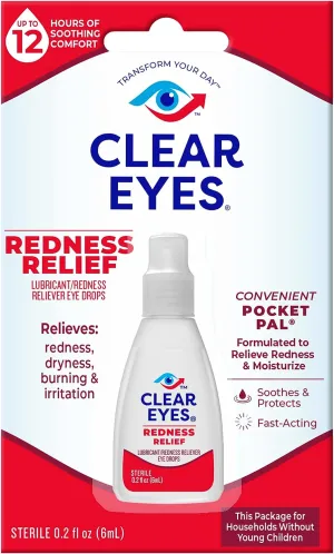 Clear Eyes Redness Eye Relief Eye Drops, Relieves Redness & Calms Irritation, 0.2 Fl Oz