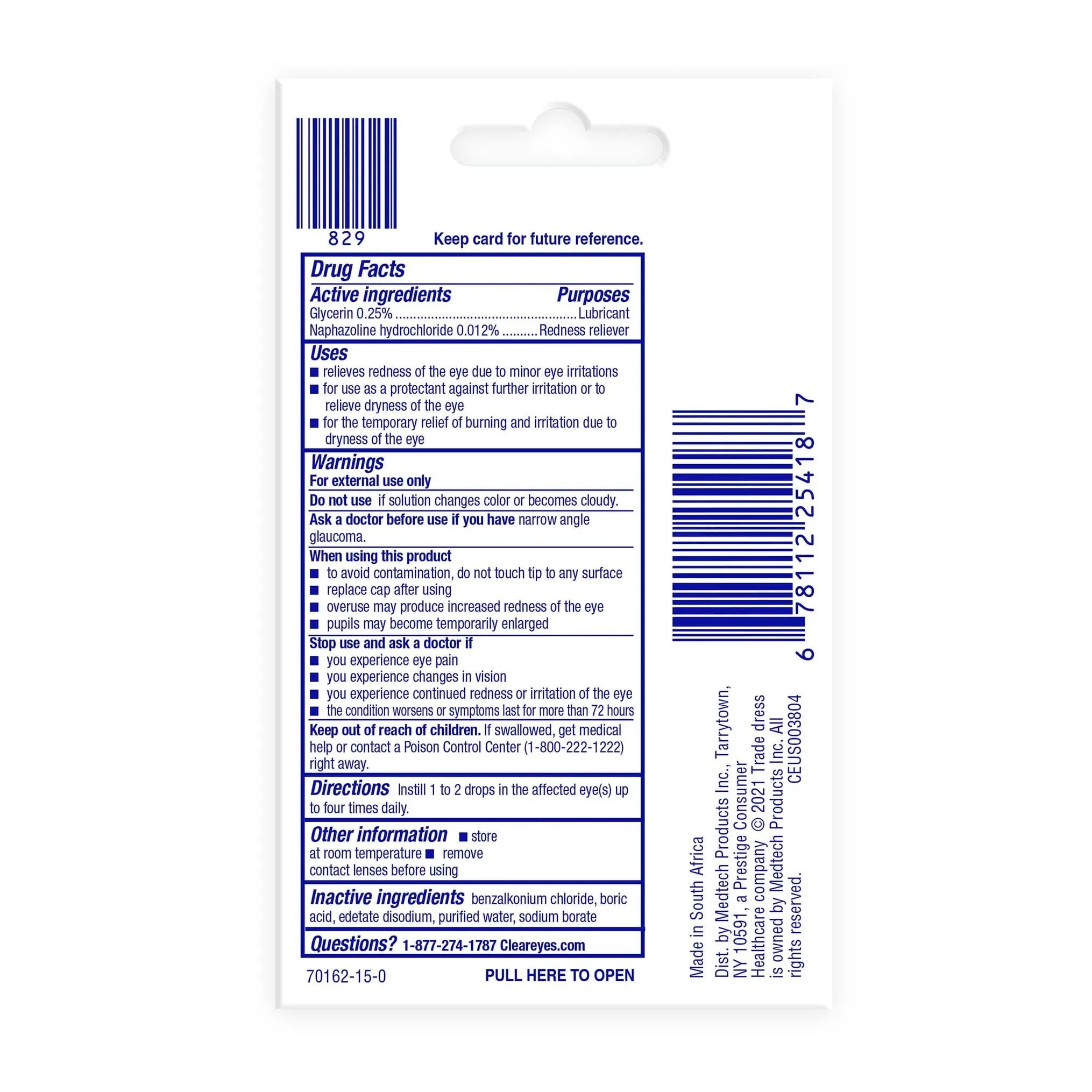 Clear Eyes Redness Eye Relief Lubricant Eye Drops, Pocket Pal, 0.2 fl oz