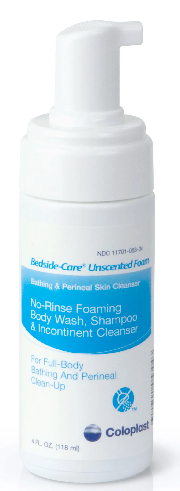 Coloplast 7147 67147 Bedside-Care Foam Cleanser, No-rinse body wash, shampoo, and incontinence cleanser, Unscented - 4 ounce pump bottle, One bottle