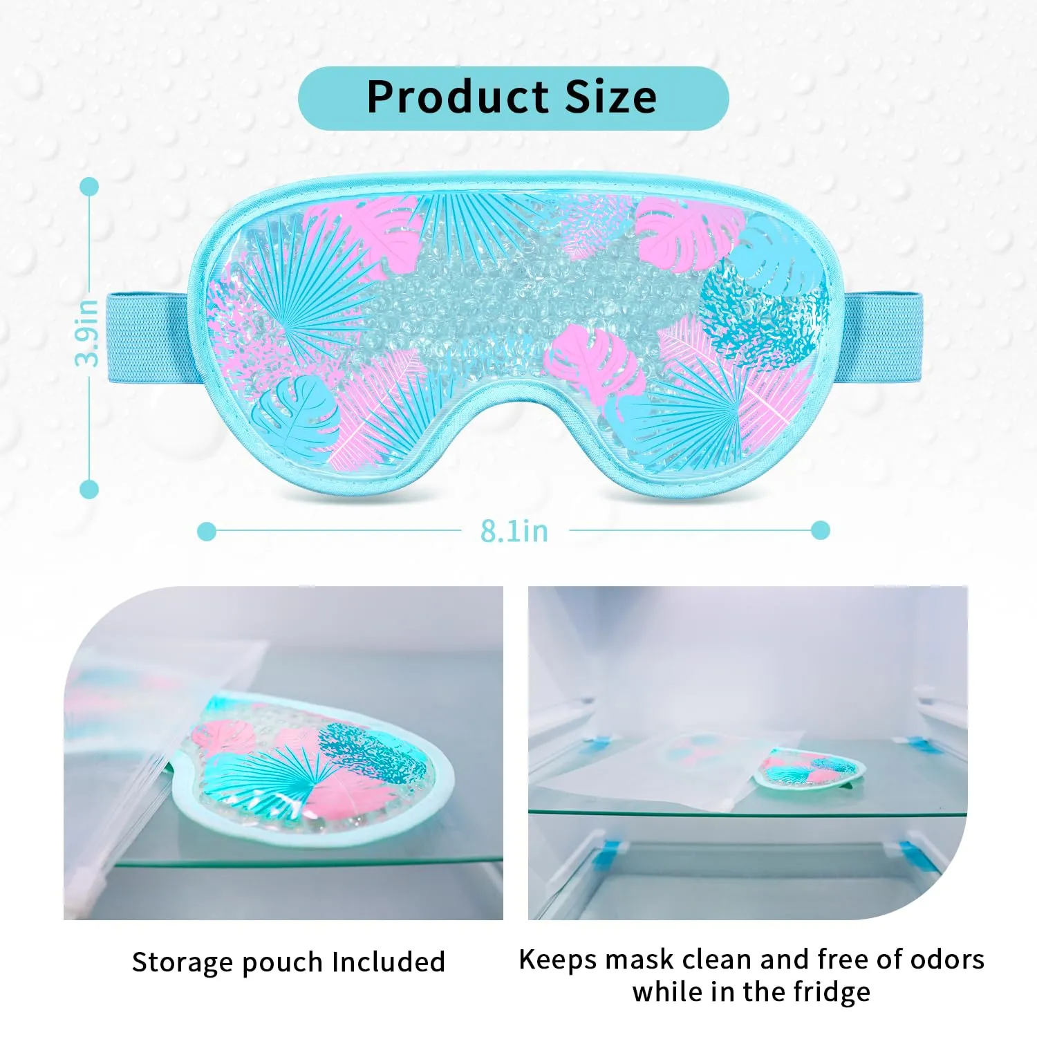 CONBELLA Cooling Eye Mask Gel Eye Mask, Reusable Hot Cold Therapy cold eye mask for Post Surgery, Puffiness, Dark Circles, Eye Bags, Dry Eyes, Migraines with Soft Plush Backing (Leaves)