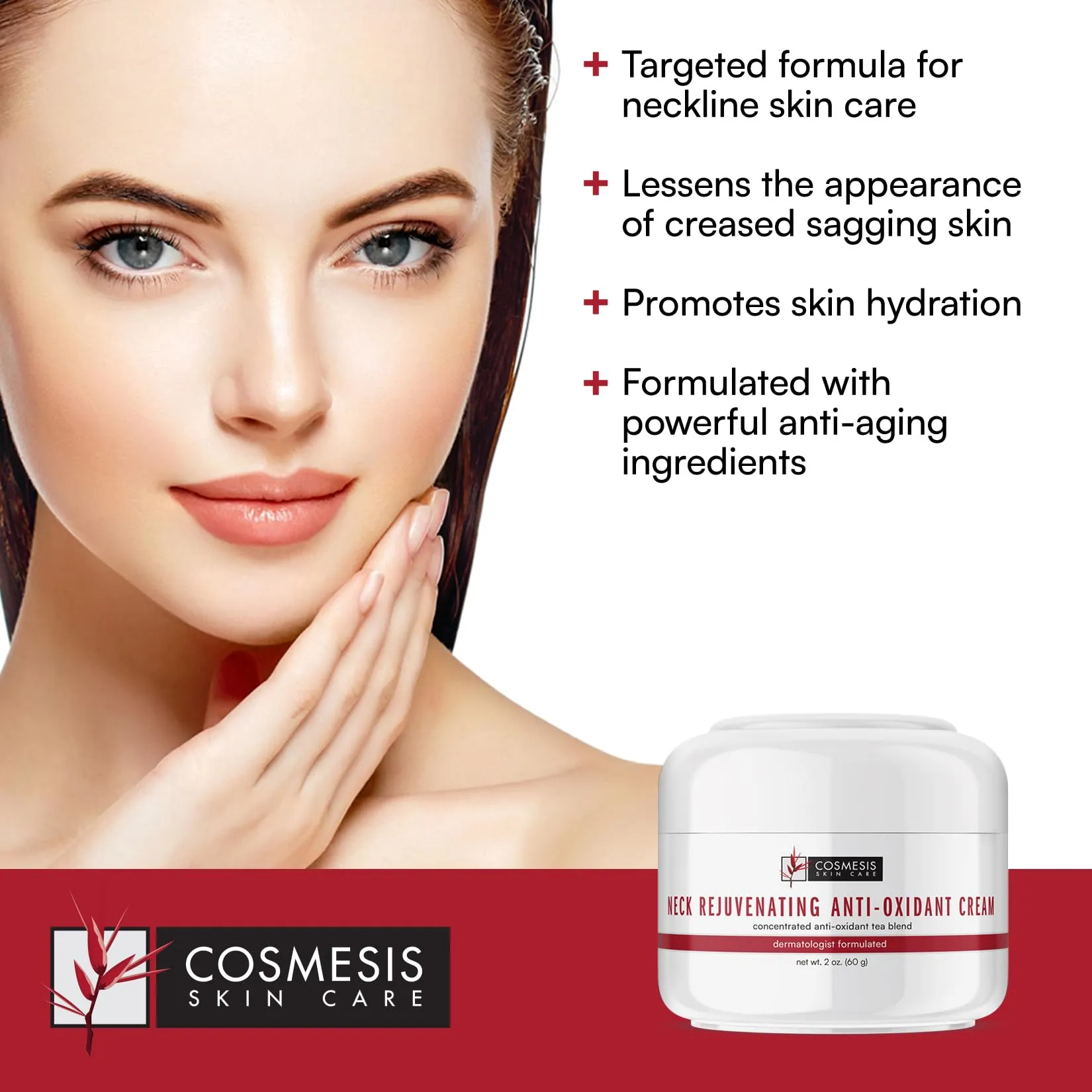 Cosmesis Neck Rejuvenating Anti-Oxidant Cream - Minimize Sagging Skin - Powerful Anti-Aging Ingredients - Promotes Hydration - 2oz