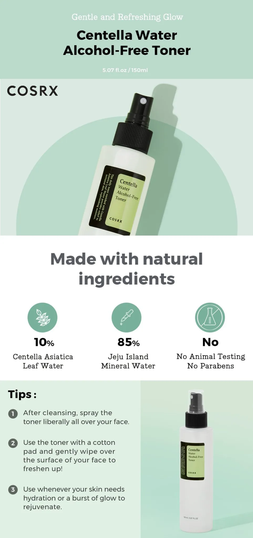 Cosrx Centella Water Alcohol Free Toner 5.07oz/ 150ml