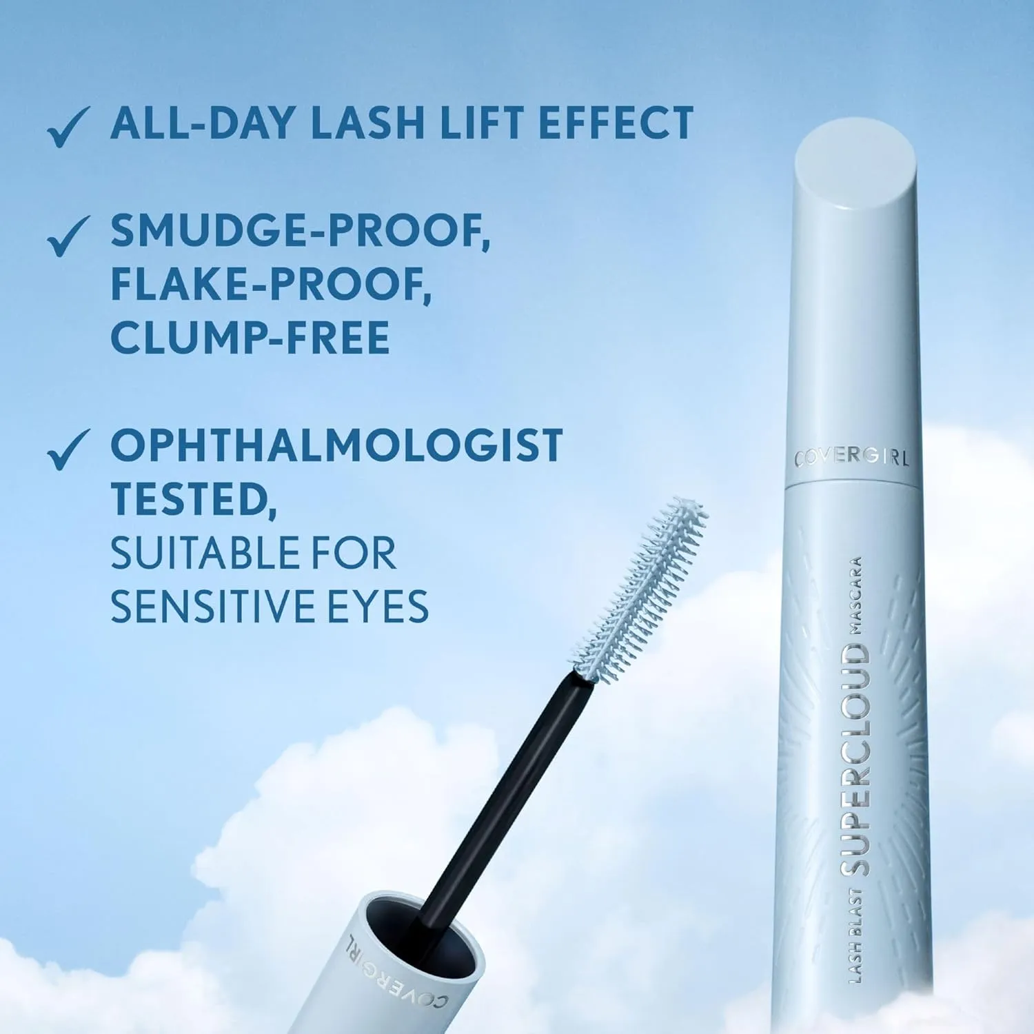 CoverGirl Lash Blast Supercloud, 800 Super Black, Mascara, Long-Lasting, No Clump or Smudge, Doesn't Flake, Vegan, 0.33oz