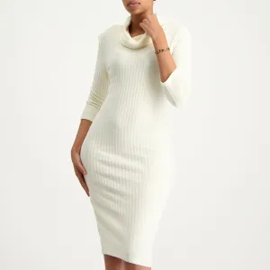 Cream long sleeve cowl neck dress