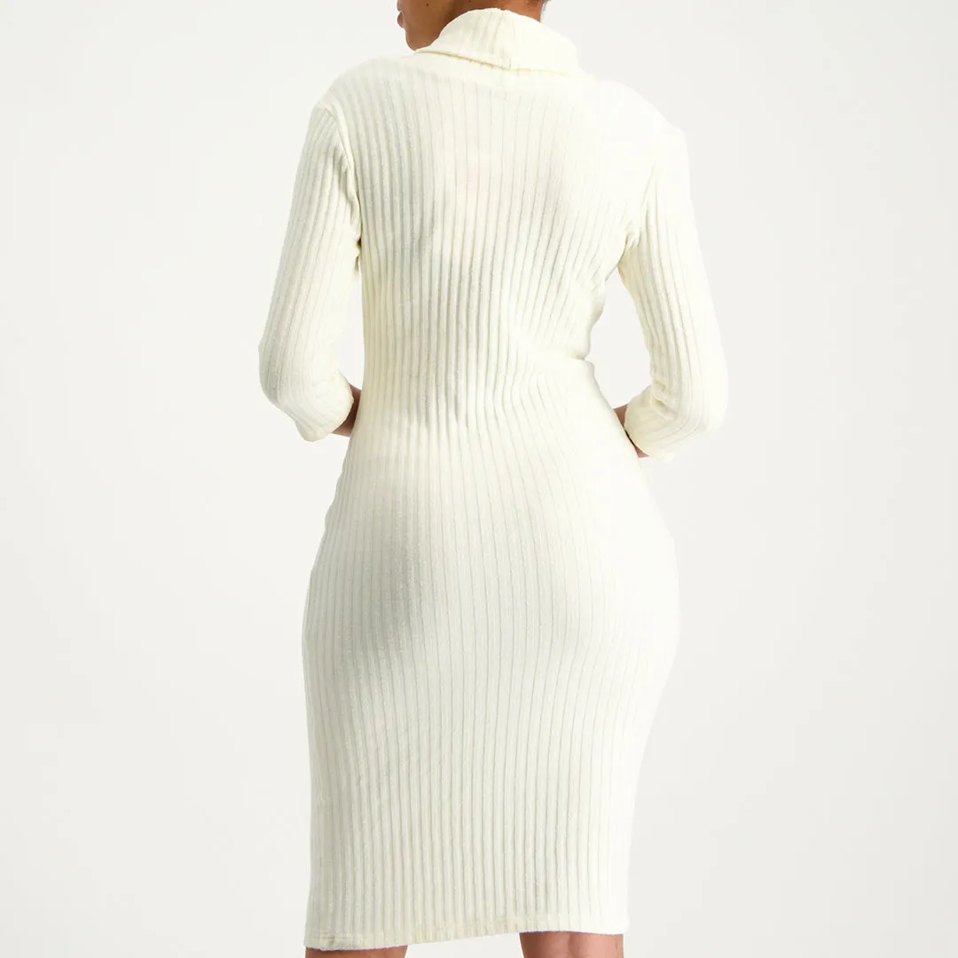 Cream long sleeve cowl neck dress
