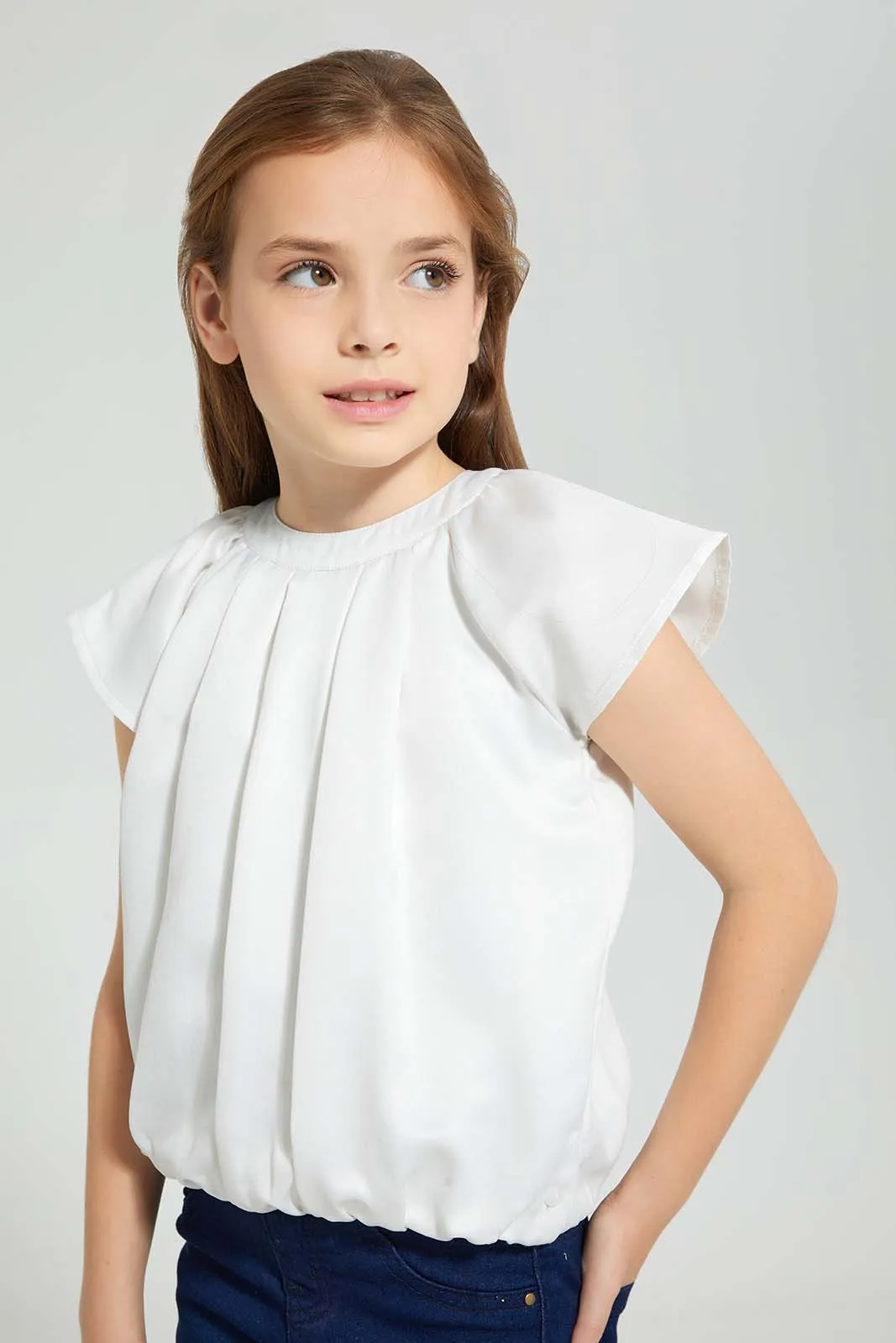 Cream Pleated Blouse