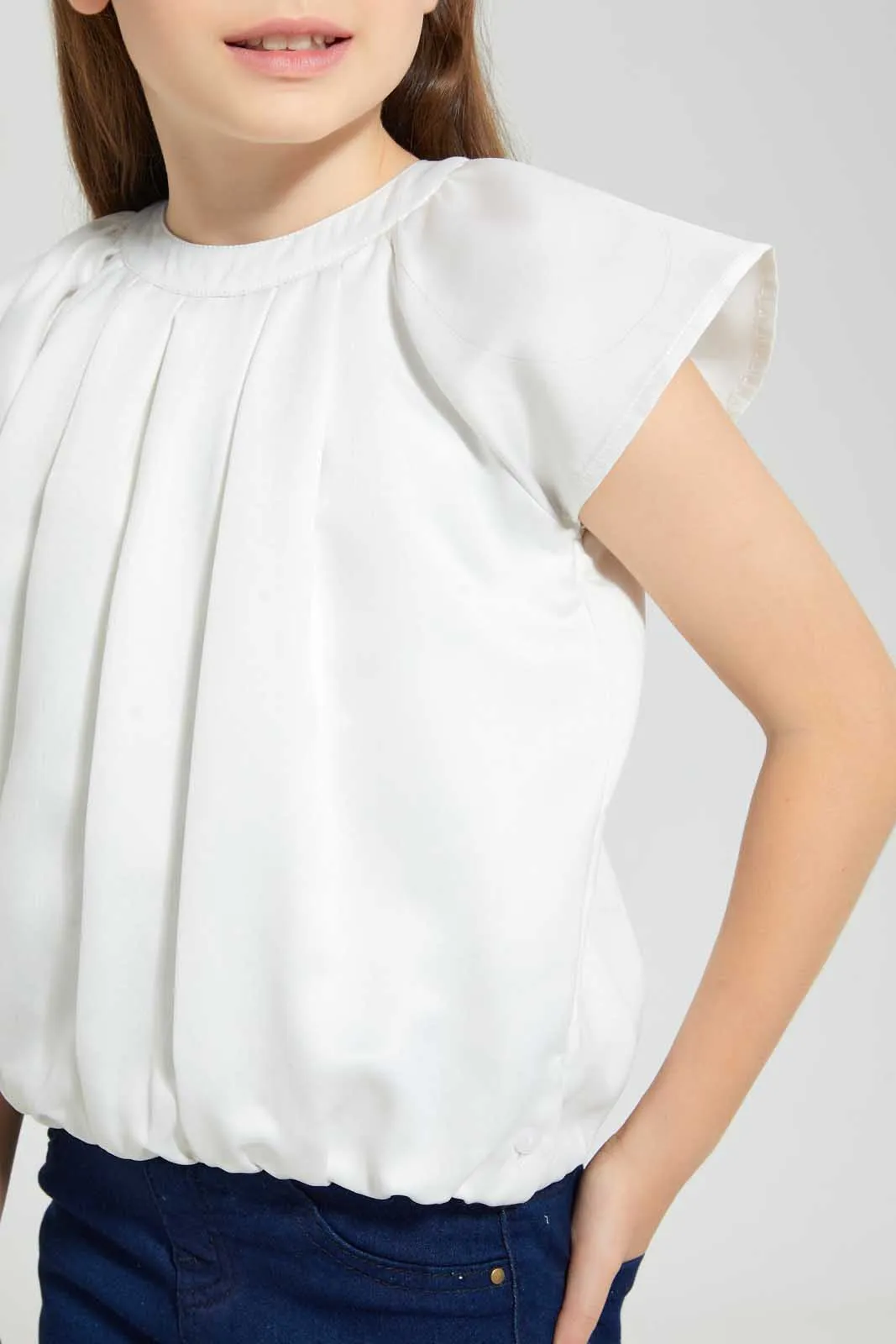 Cream Pleated Blouse