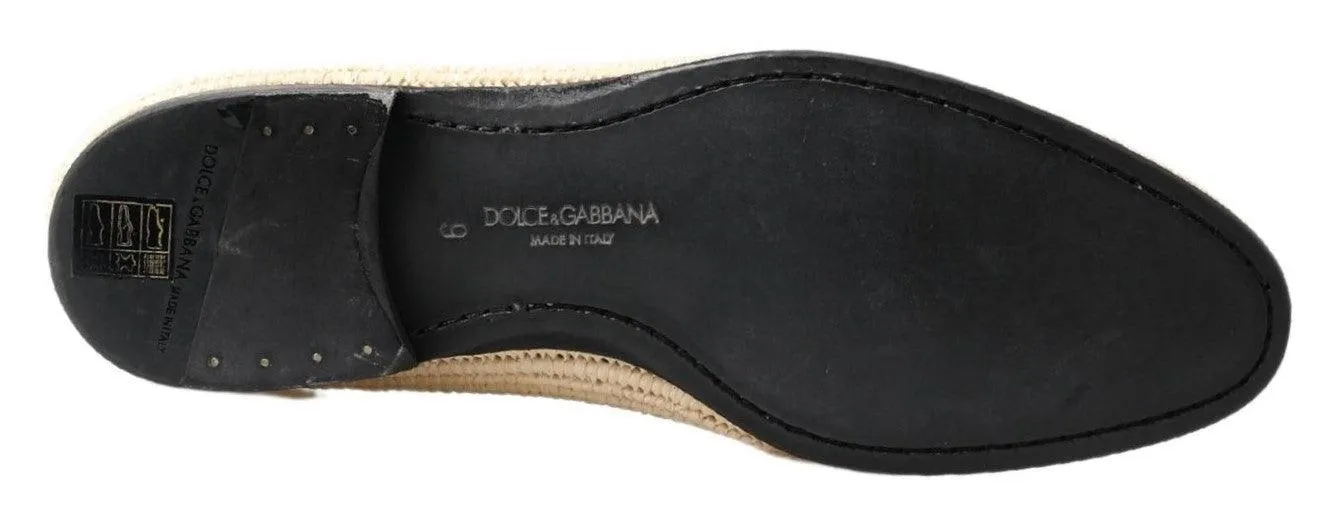Dolce & Gabbana Cream Woven Viscose Loafers Men Casual Shoes