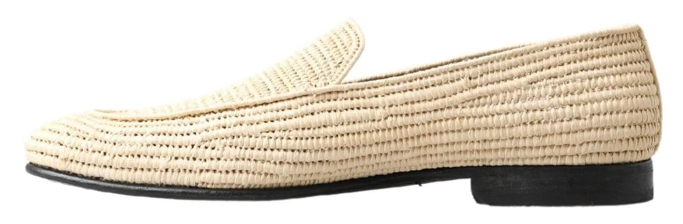 Dolce & Gabbana Cream Woven Viscose Loafers Men Casual Shoes