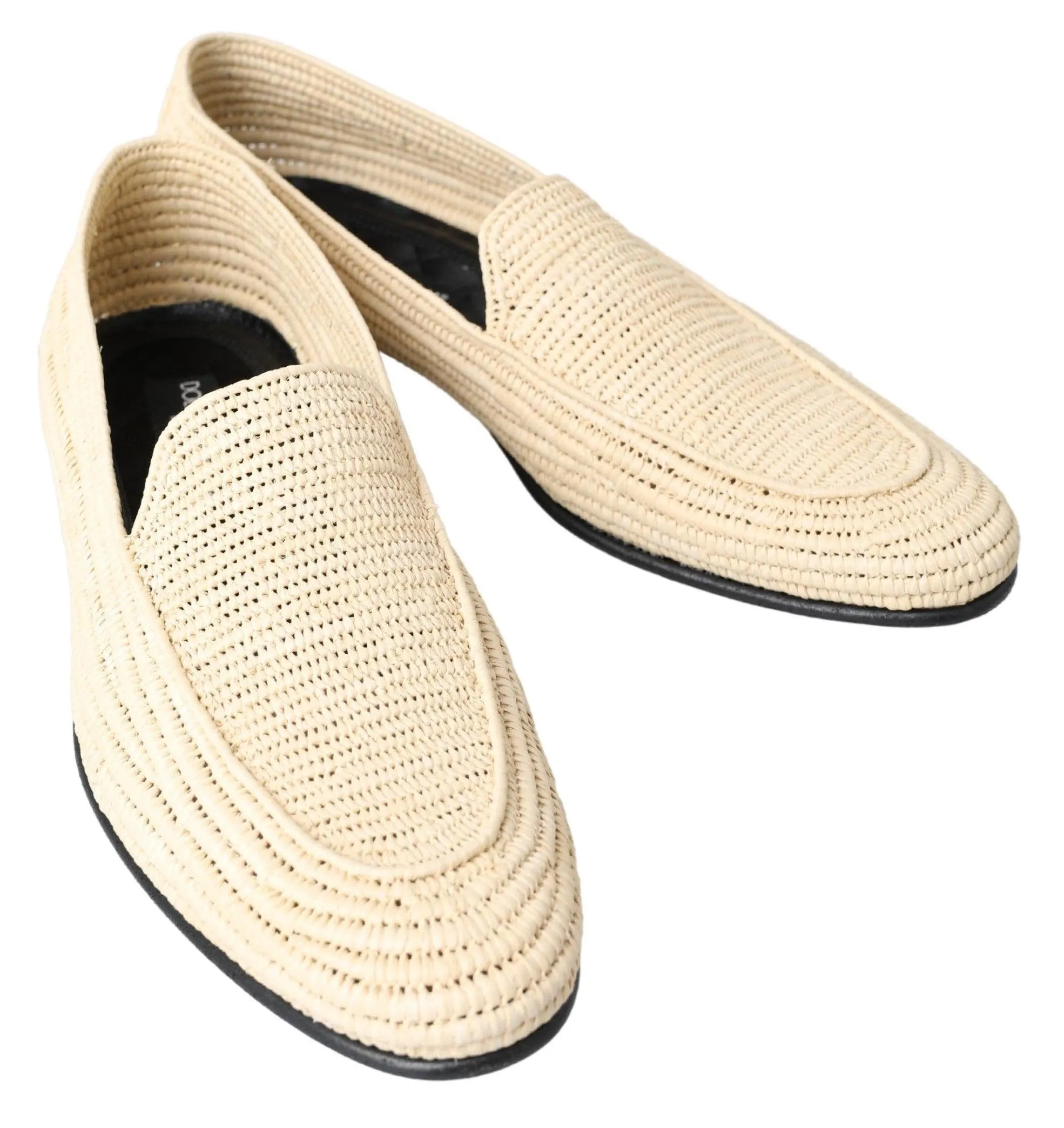Dolce & Gabbana Cream Woven Viscose Loafers Men Casual Shoes