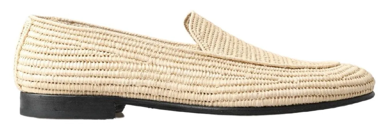 Dolce & Gabbana Cream Woven Viscose Loafers Men Casual Shoes