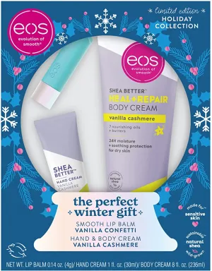 EOS Holiday Collection The Perfect Winter Gift Smooth Lip Balm Vanilla Confetti Hand & Body Cream Vanilla Cashmere