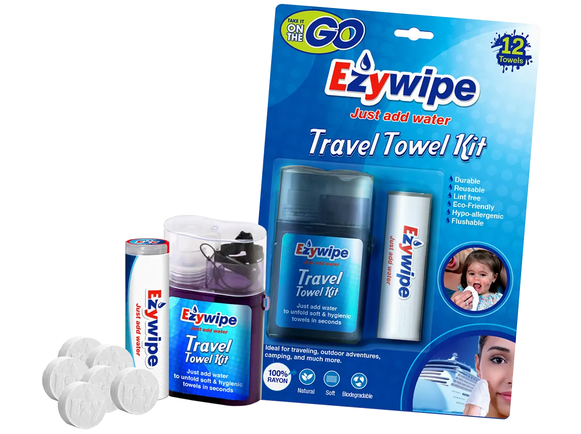 Ezywipe Expandable Wipes w/ Water Sprayer Reusable Coin Tissue for Travel, Camping, Hiking, Makeup Remover, Hand Wipes Super Absorbent- Hypoallergenic