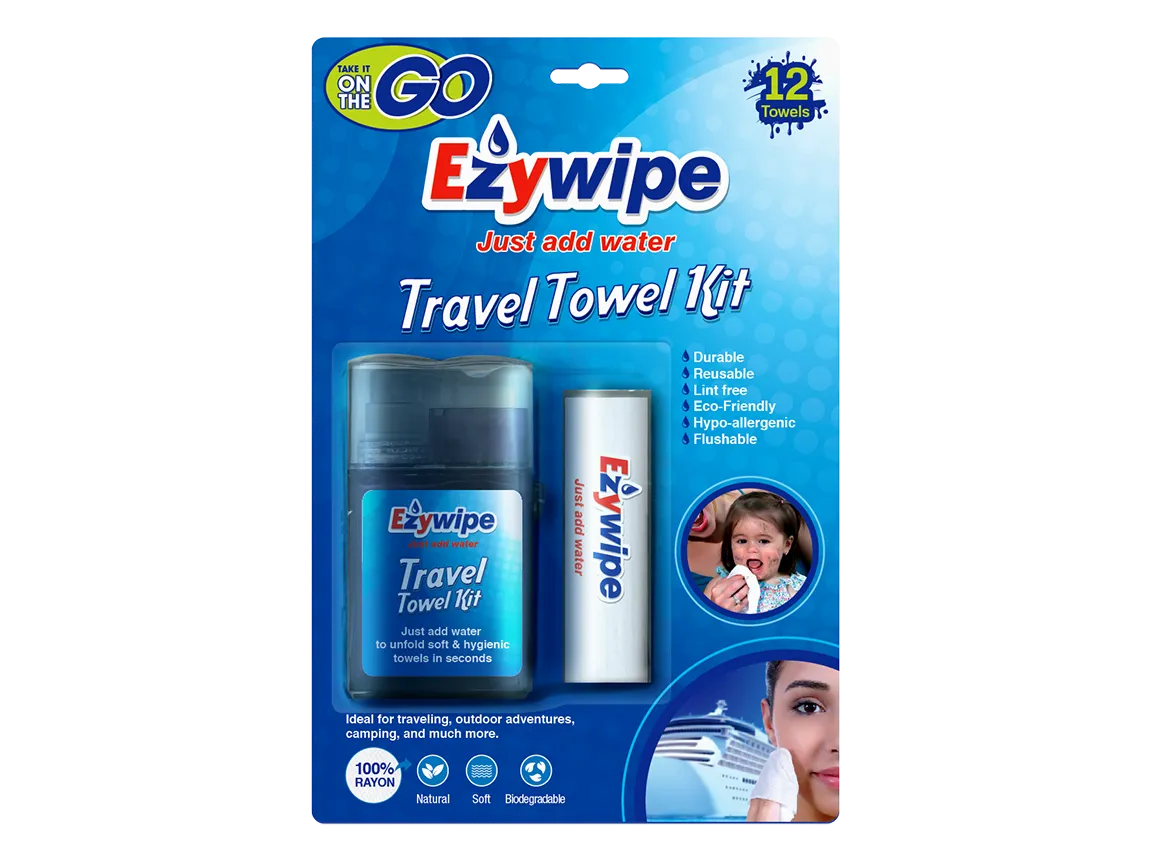 Ezywipe Expandable Wipes w/ Water Sprayer Reusable Coin Tissue for Travel, Camping, Hiking, Makeup Remover, Hand Wipes Super Absorbent- Hypoallergenic