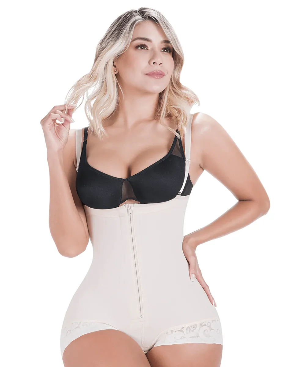 Fajas Sonryse Post-Op Fajas after Tummy Tuck and Lipo Open Bust Panty Shapewear Bodysuit Powernet - Beige/Mocha/Black
