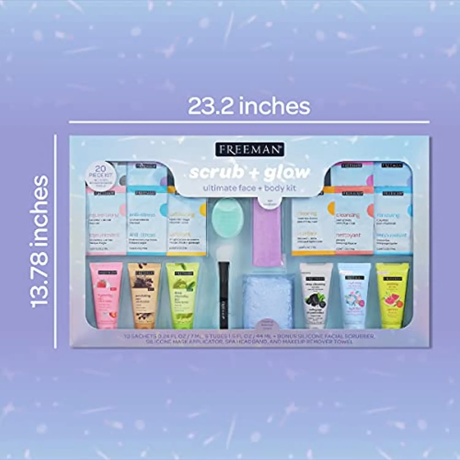 Freeman Limited Edition Scrub & Glow Ultimate Face and Body Kit, 20 Piece Mother's Day & Easter Gift Set, Facial Masks For Hydrating & Glowing Skin, Perfect for Wife, Spouse, Girlfriend, or Daughter