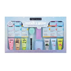 Freeman Limited Edition Scrub & Glow Ultimate Face and Body Kit, 20 Piece Mother's Day & Easter Gift Set, Facial Masks For Hydrating & Glowing Skin, Perfect for Wife, Spouse, Girlfriend, or Daughter
