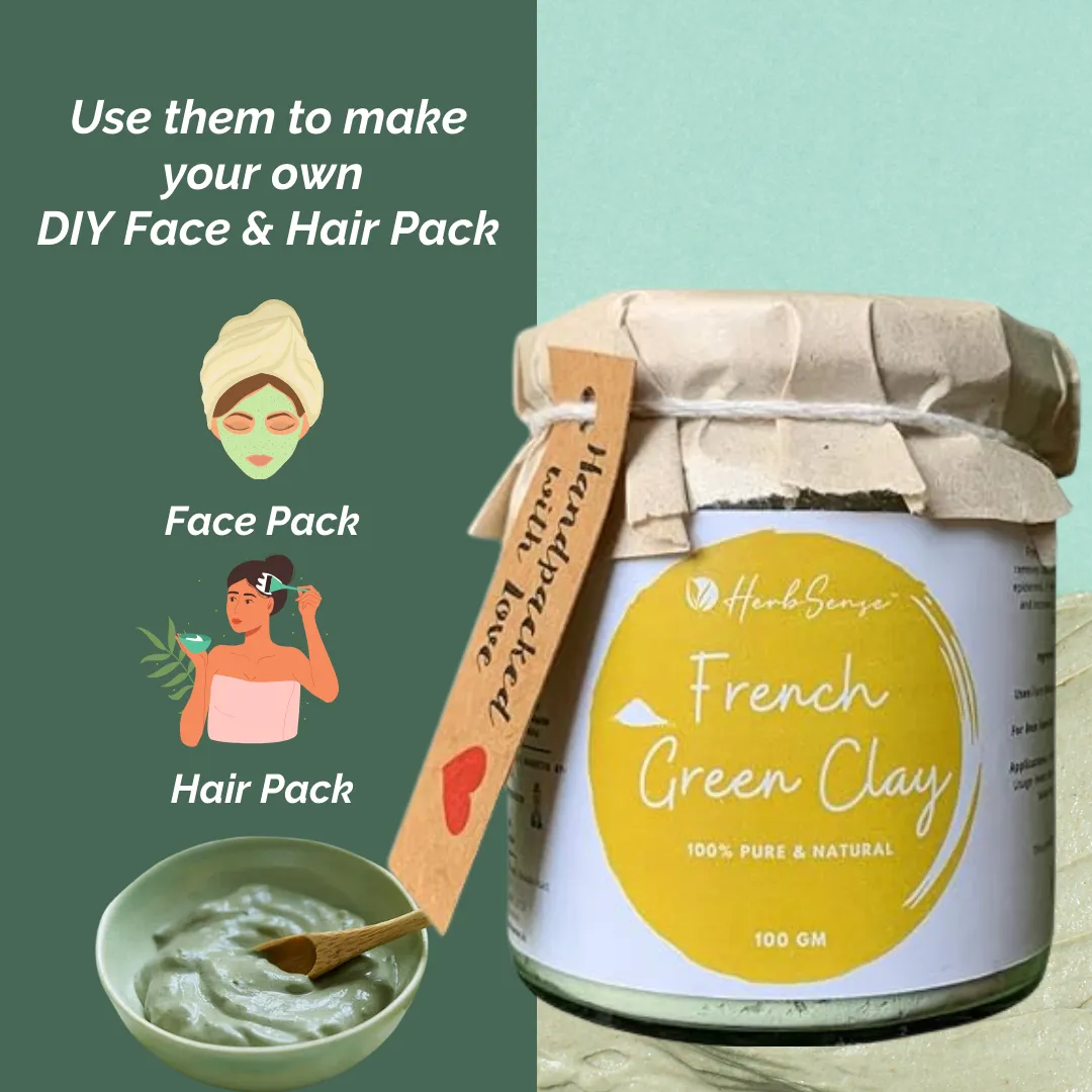 French Green Clay-100gm- For Glowing & Healthy Skin, Deep Cleansing ,Nourishing & Detoxifying Clay Mask,