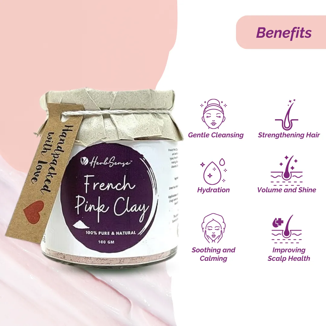 French Pink Clay For Glowing & Healthy Skin,Cleanse & Detoxify | Glass Jar Packaging 100 GM