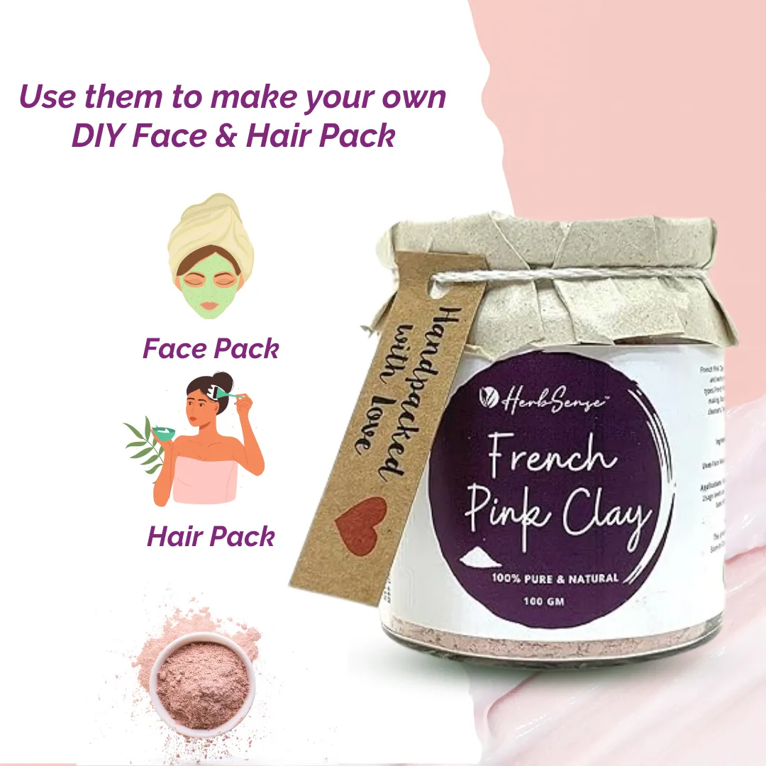 French Pink Clay For Glowing & Healthy Skin,Cleanse & Detoxify | Glass Jar Packaging 100 GM