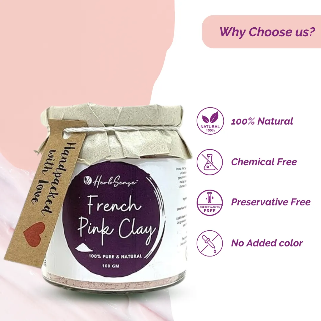 French Pink Clay For Glowing & Healthy Skin,Cleanse & Detoxify | Glass Jar Packaging 100 GM