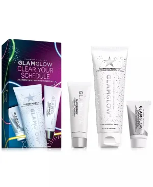 GLAMGLOW Clear Your Schedule Cleanser Mask And Moisturizer Set بكج حصري للعناية بالبشرة