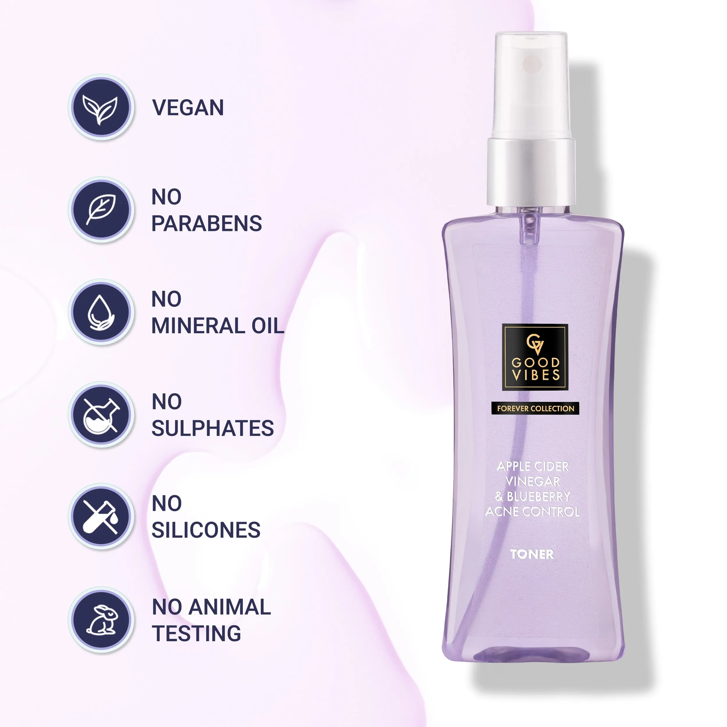 Good Vibes Apple Cider Vinegar & Blueberry Anti Acne Toner | Forever Collection | Control sebum, Pore tightening| Vegan, No Parabens, No Sulphates, No Mineral Oil, No Silicones, No Animal Testing (100 ml)