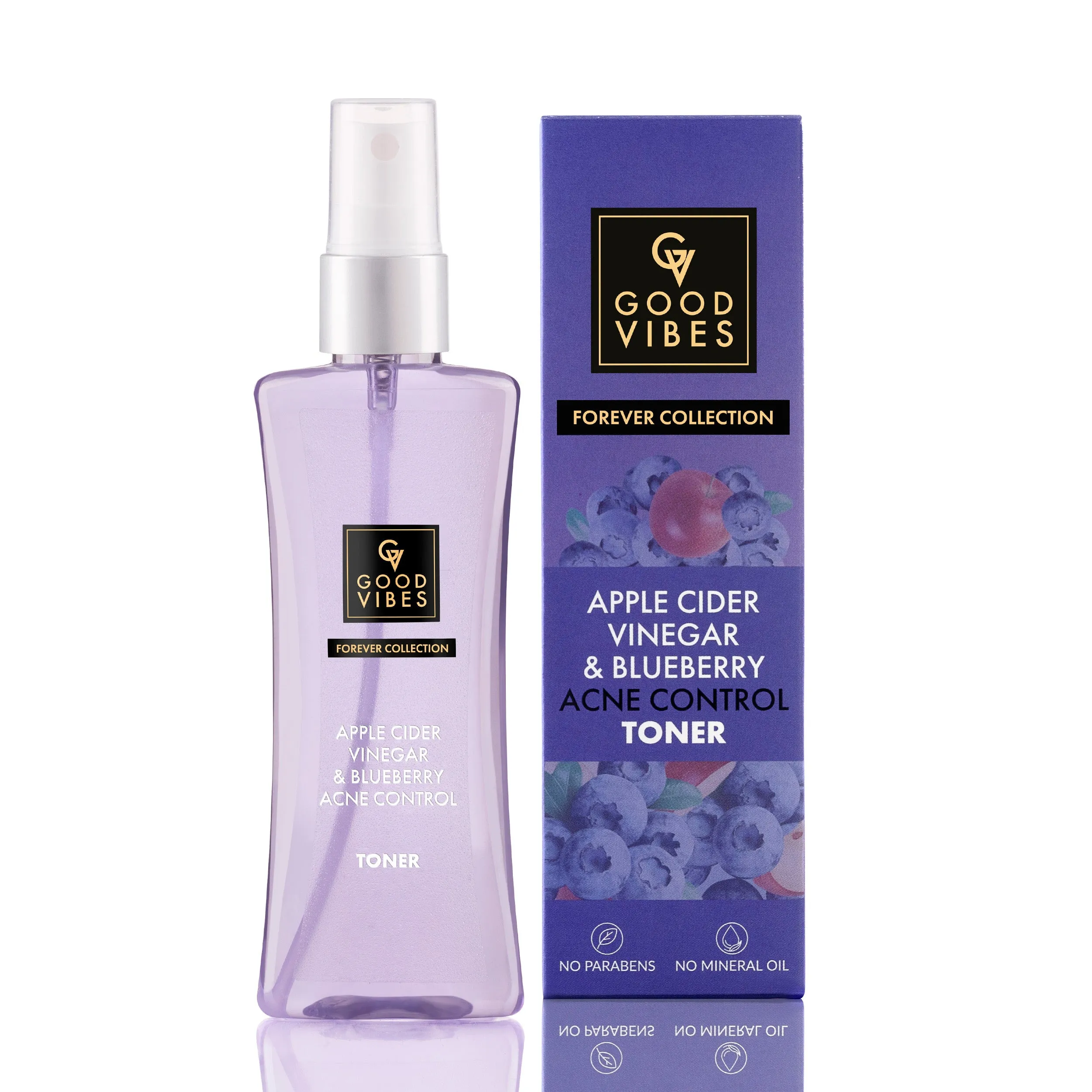 Good Vibes Apple Cider Vinegar & Blueberry Anti Acne Toner | Forever Collection | Control sebum, Pore tightening| Vegan, No Parabens, No Sulphates, No Mineral Oil, No Silicones, No Animal Testing (100 ml)