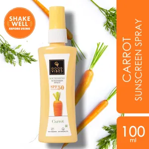 Good Vibes Carrot Nourishing Sunscreen Spray SPF 50 | Soothing, Hydrating, De-tanning | Vegan, No Parabens, No Mineral Oil, No Silicones, No Animal Testing