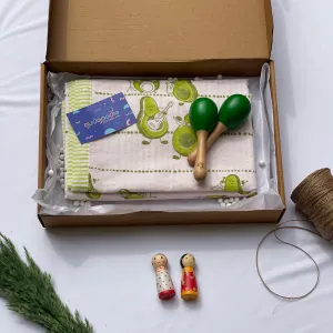 Gudgoodie Baby Gift Set Muslin Dohar and Maracas Set- Avocados