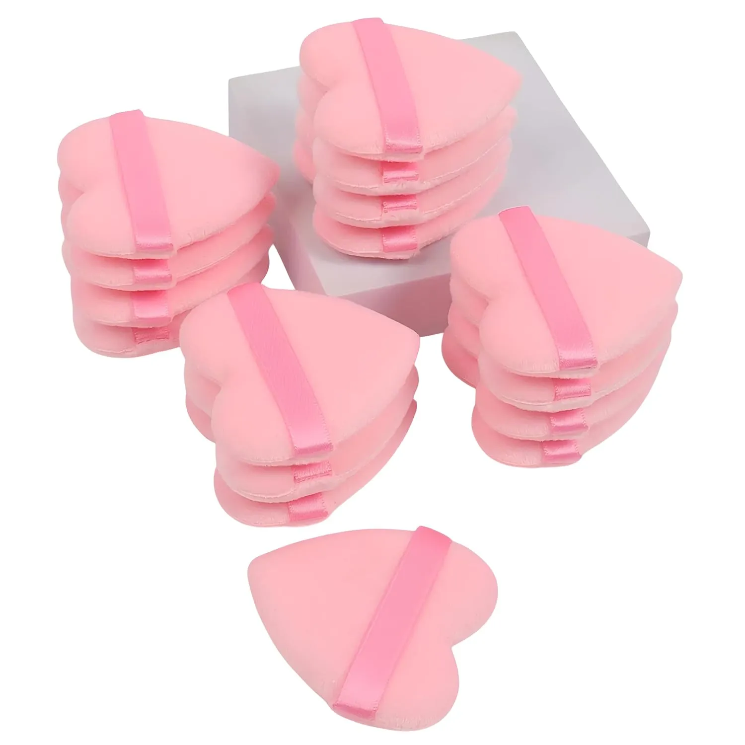 Heart Shaped Makeup Sponge Puffs  UltraSoft Velvet Mini Powder & Blending Sponges  Pack of 12 Compressed Cellulose Face Pad for Wet & Dry Application, Pink