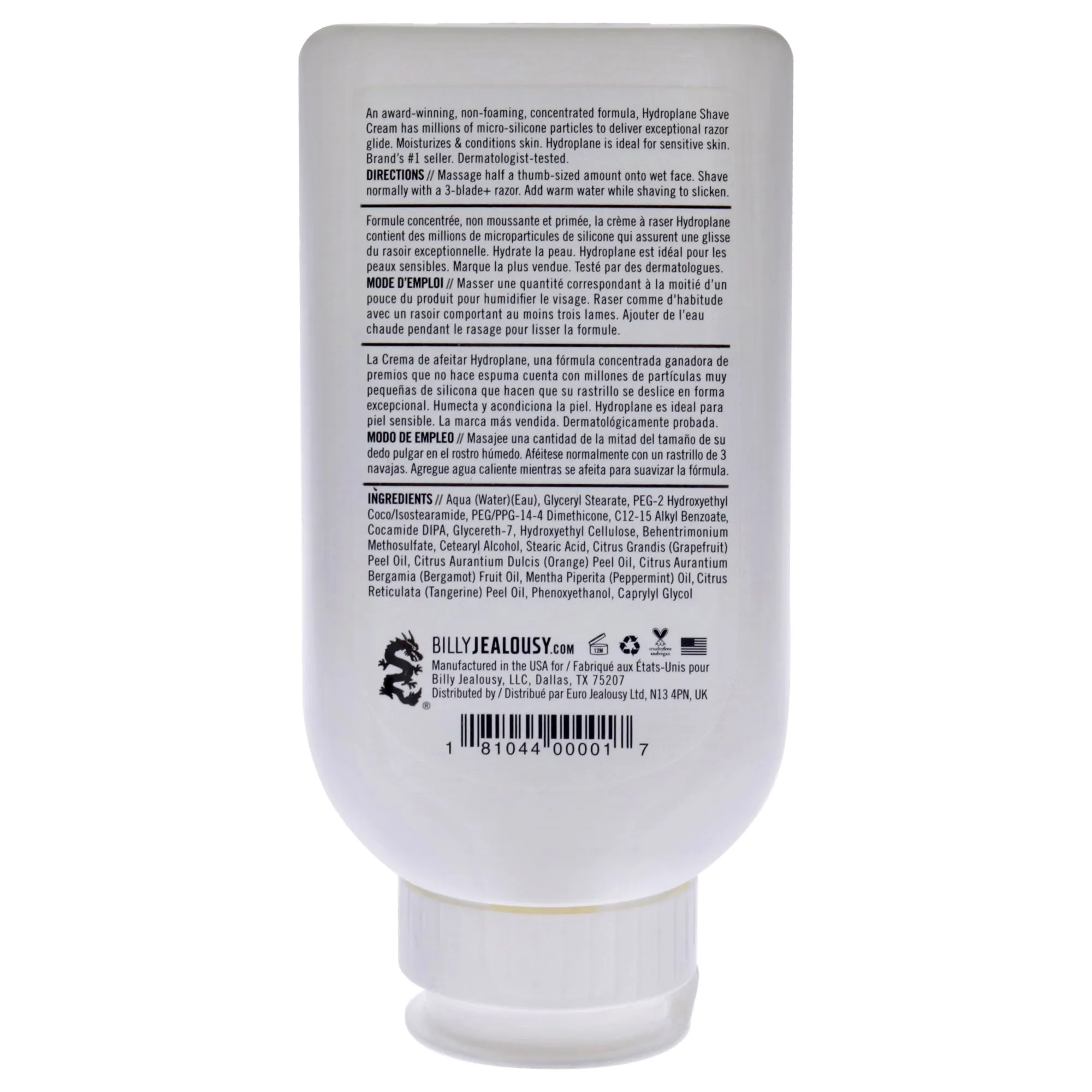 Hydroplane Super-Slick Shave Cream by Billy Jealousy for Men - 8 oz Shave Cream