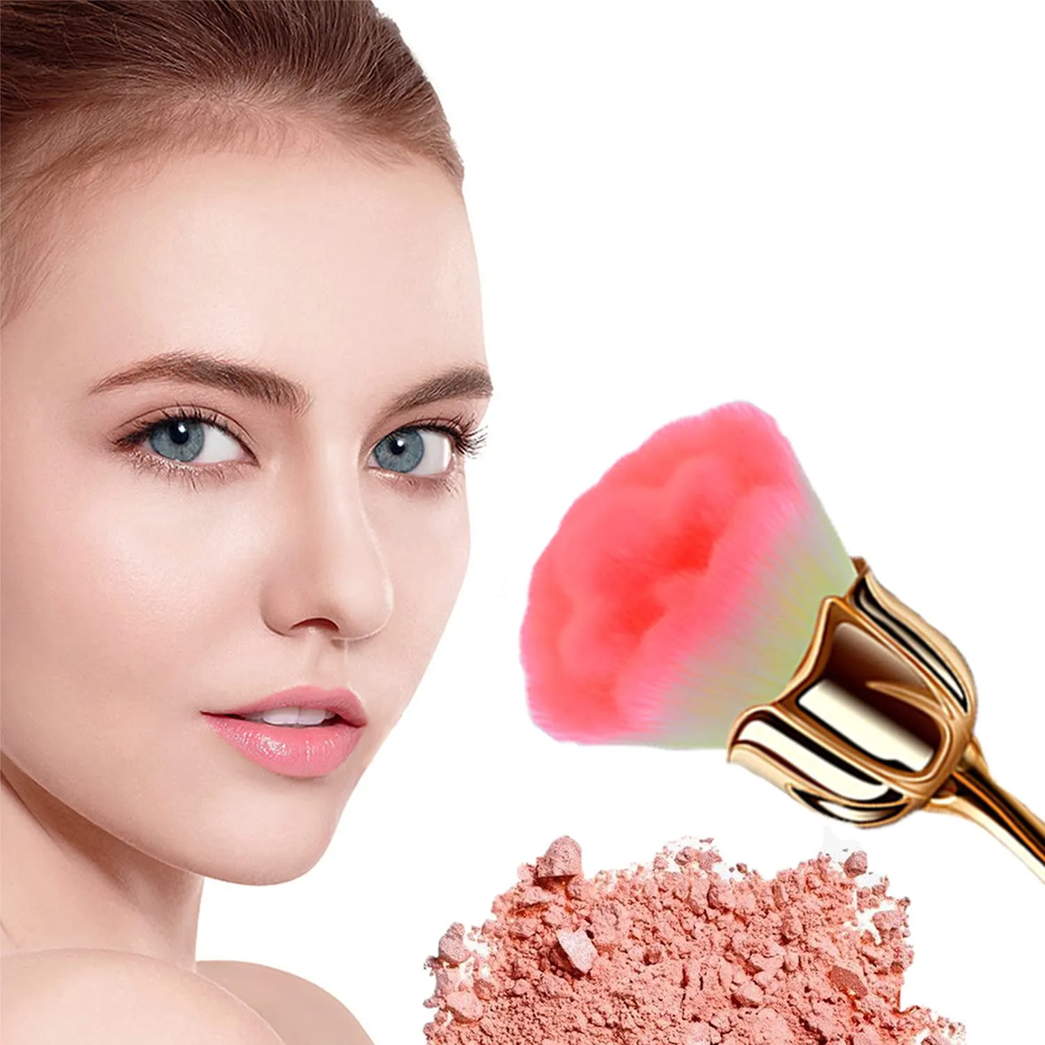 JERCLITY 2 Pieces Rose Makeup Brushes Blush Brush Super Large Face Powder Makeup Brushes kabuki brushes for Powder Cosmetic Nail Dust Brush Loose Powder Brush Makeup Manicure (Gold/Blue)