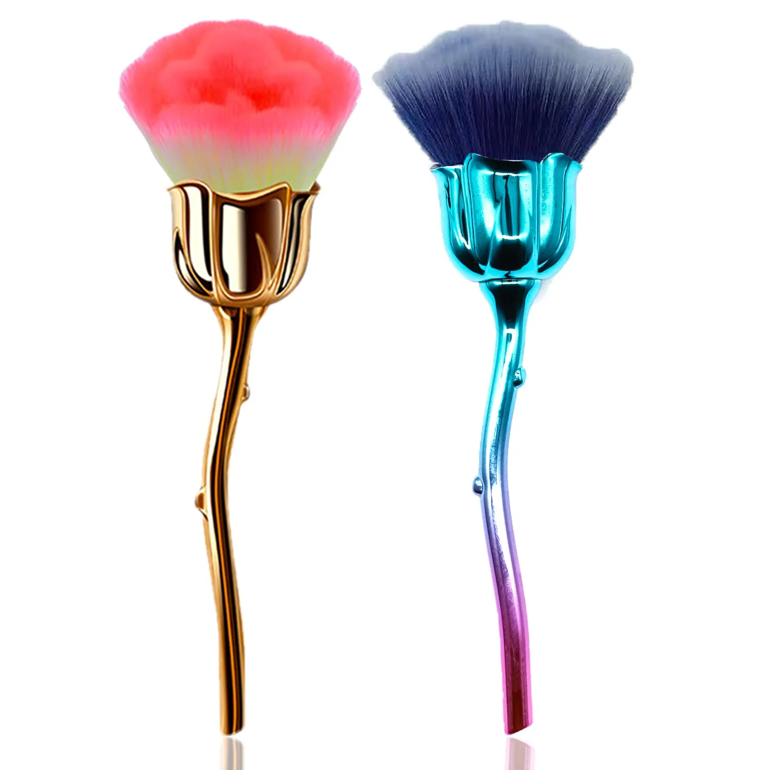 JERCLITY 2 Pieces Rose Makeup Brushes Blush Brush Super Large Face Powder Makeup Brushes kabuki brushes for Powder Cosmetic Nail Dust Brush Loose Powder Brush Makeup Manicure (Gold/Blue)