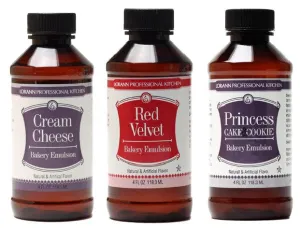 LorAnn Oils Bakery Emulsion Set of 3, Cream Cheese, Princess Cake and Cookie, Red Velvet