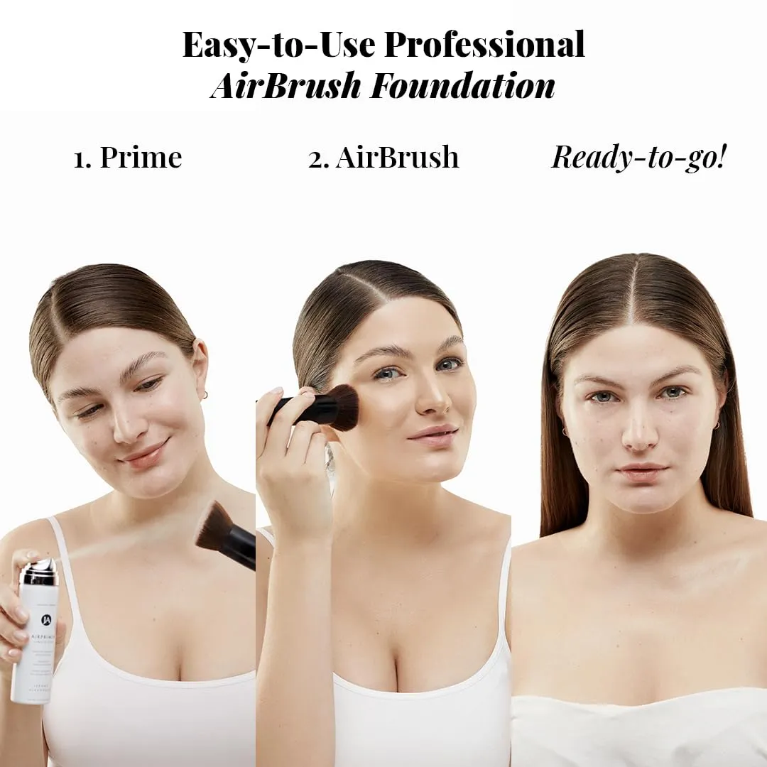 MagicMinerals AirBrush Foundation Set by Jerome Alexander  3pc Set Includes AirFinish, Foundation and Kabuki Brush - Spray Makeup with Anti-aging Ingredients for Smooth Radiant Skin (Bright Medium)