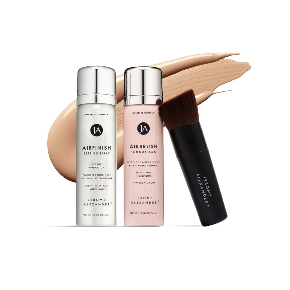 MagicMinerals AirBrush Foundation Set by Jerome Alexander  3pc Set Includes AirFinish, Foundation and Kabuki Brush - Spray Makeup with Anti-aging Ingredients for Smooth Radiant Skin (Fair)
